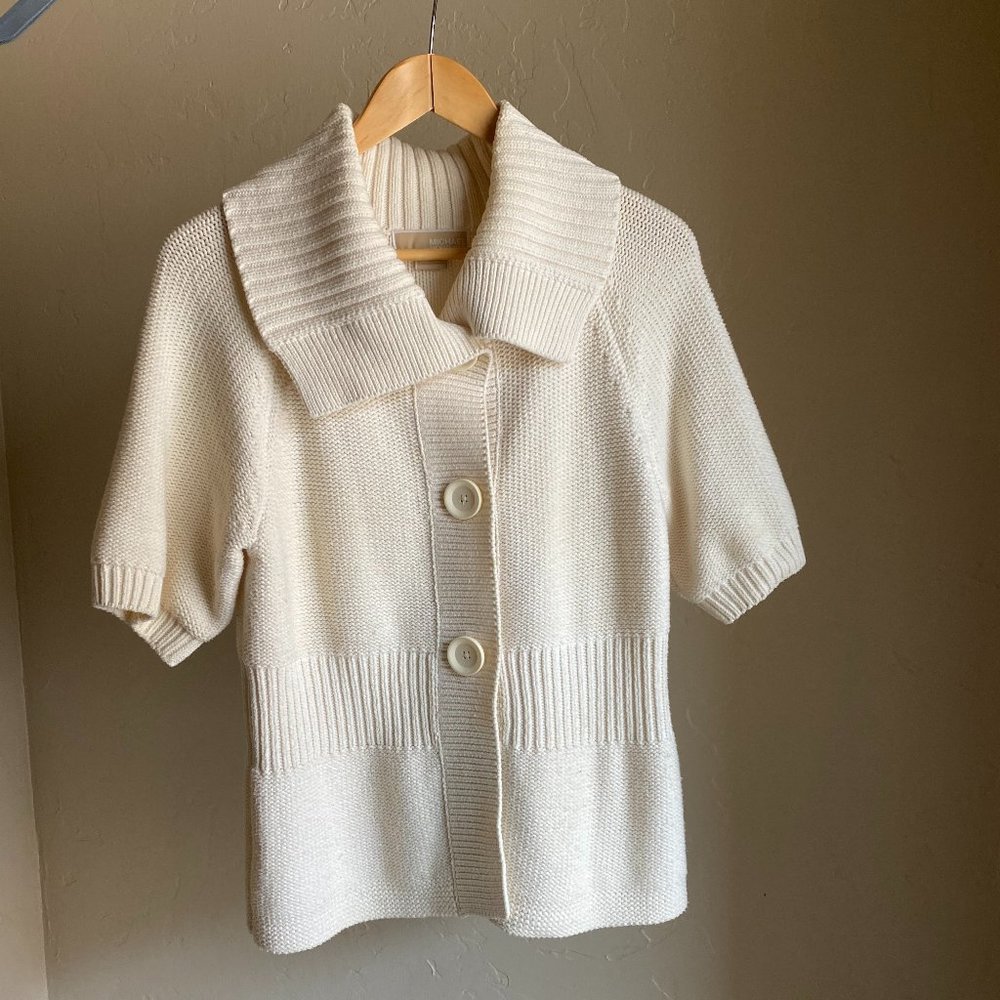Michael Kors Short Sleeve Cream Cardigan Sweater